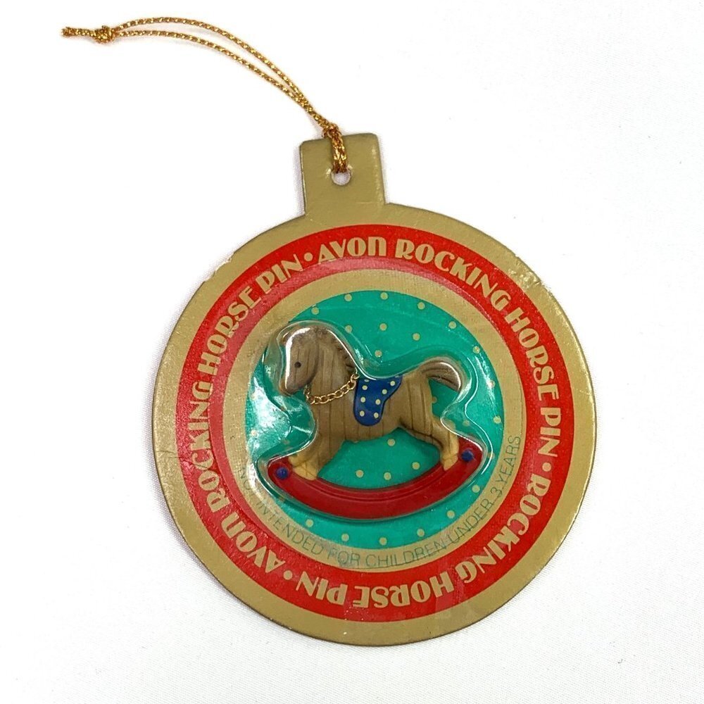 Vintage Avon Pin Rocking Horse In Christmas Ornament Box 1985 Old Stock